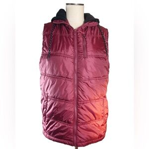 Carbon Mens Puffer Vest with Hoodie Size M Burgundy and Black Gorpcore C…